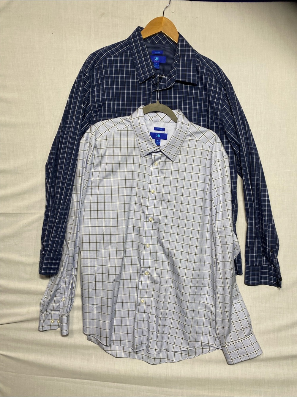 EGARA Men's Navy and White Windowpane Dress Shirts - Two-Pack SIZE XL